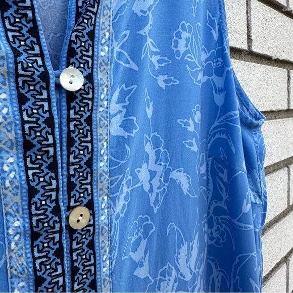 J. Jill Tunic Sleeveless Tank Button Front Loose Flowy Blue Print - Picture 6 of 10
